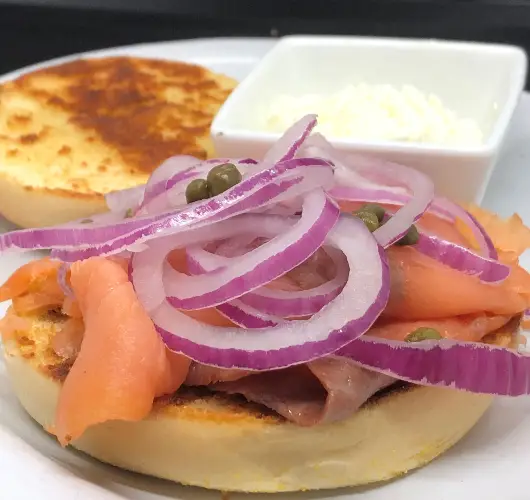 The salmon bagel with onions and cream cheese at Tamiami Tavern in Punta Gorda FL